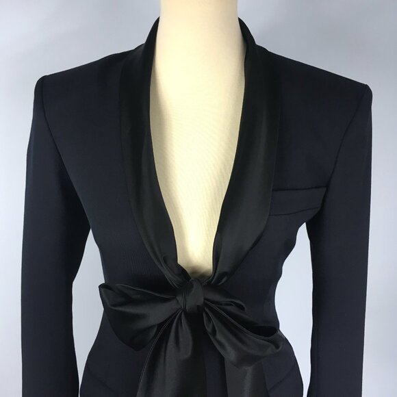 Faith Connexion Navy Blue Tuxedo Blazer Jacket Wool Silk Bow Satin Lapels XS 0 2 - Picture 6 of 16